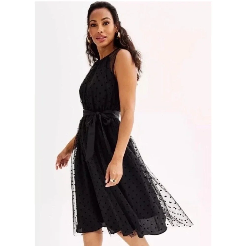Draper James RSVP Sleeveless Clip Dot Black Tulle Dress Lined Full Skirt‎